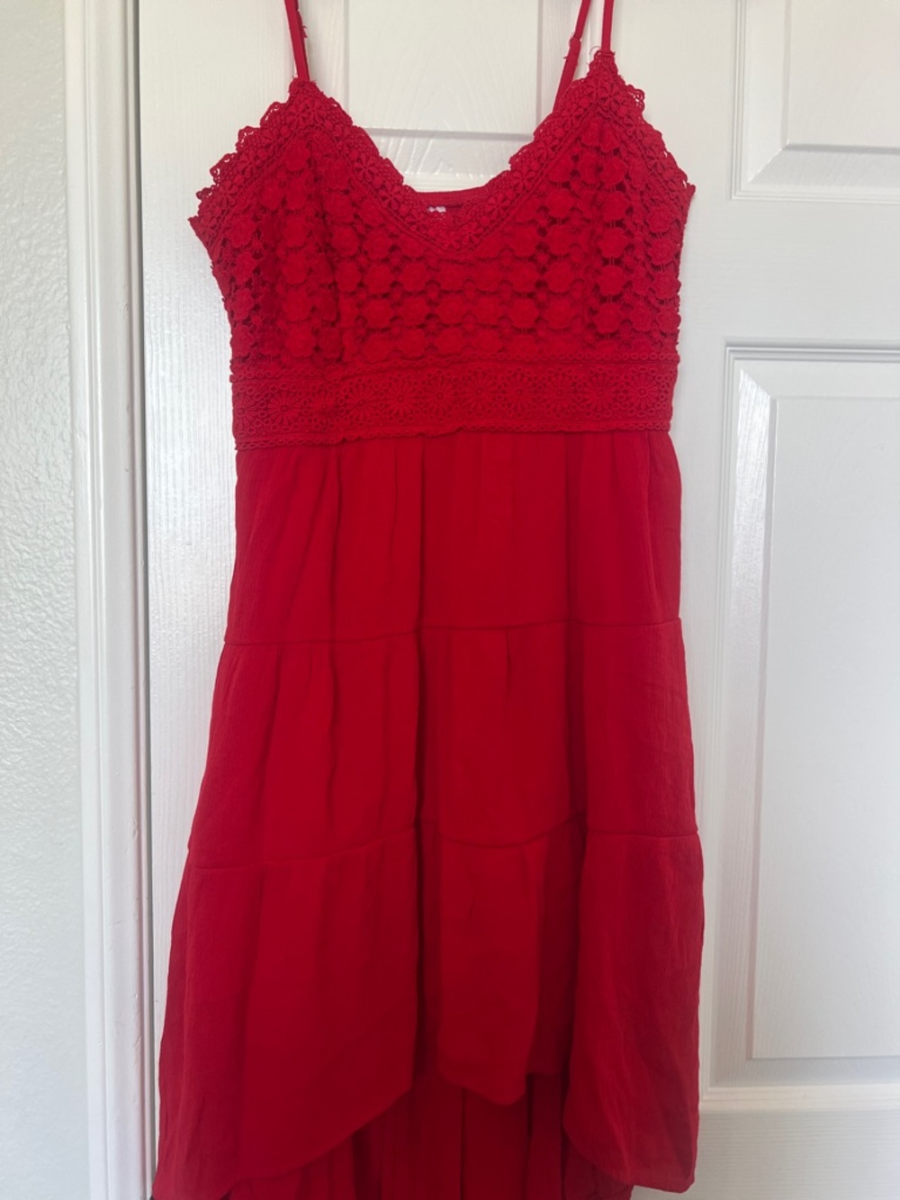 Women’s Red Crochet Bodice Sundress- Adjustable Straps